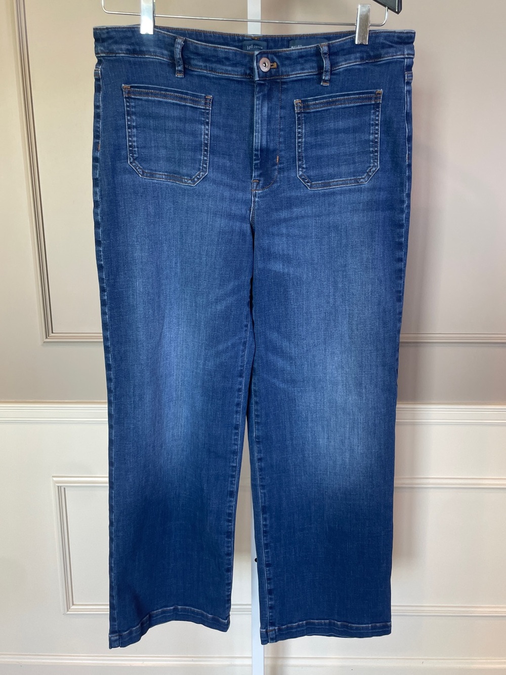 J. Jill Patch Pocket Wide Leg Mid Rise Jeans 14 Never Worn Utility Sailor